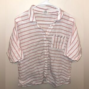 Garnet Hill Woman’s Button Down Red And White Striped Top Size 14 EUC